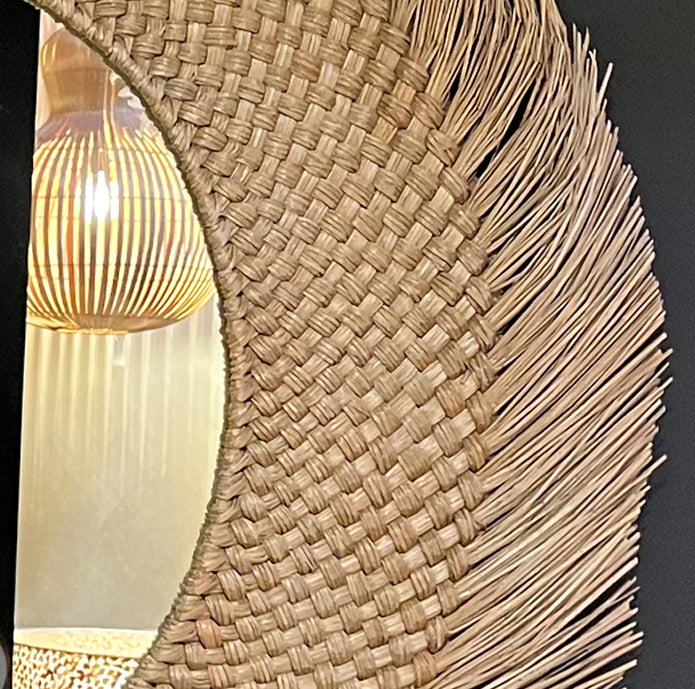 Spiegel gevlochten riet - naturel 120 cm